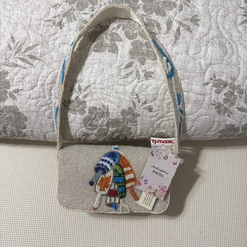 Beaded Lobster Buoy Nautical Coastal Shoulder Bag Handbag White "Made In India"